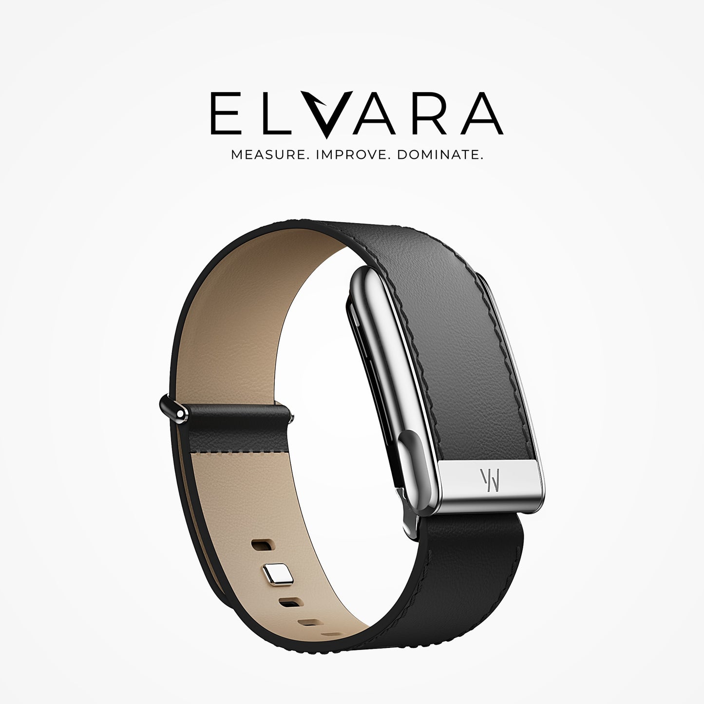 WHOOP MG LeatherLuxe Straight Band | Black/Cream With Titanium