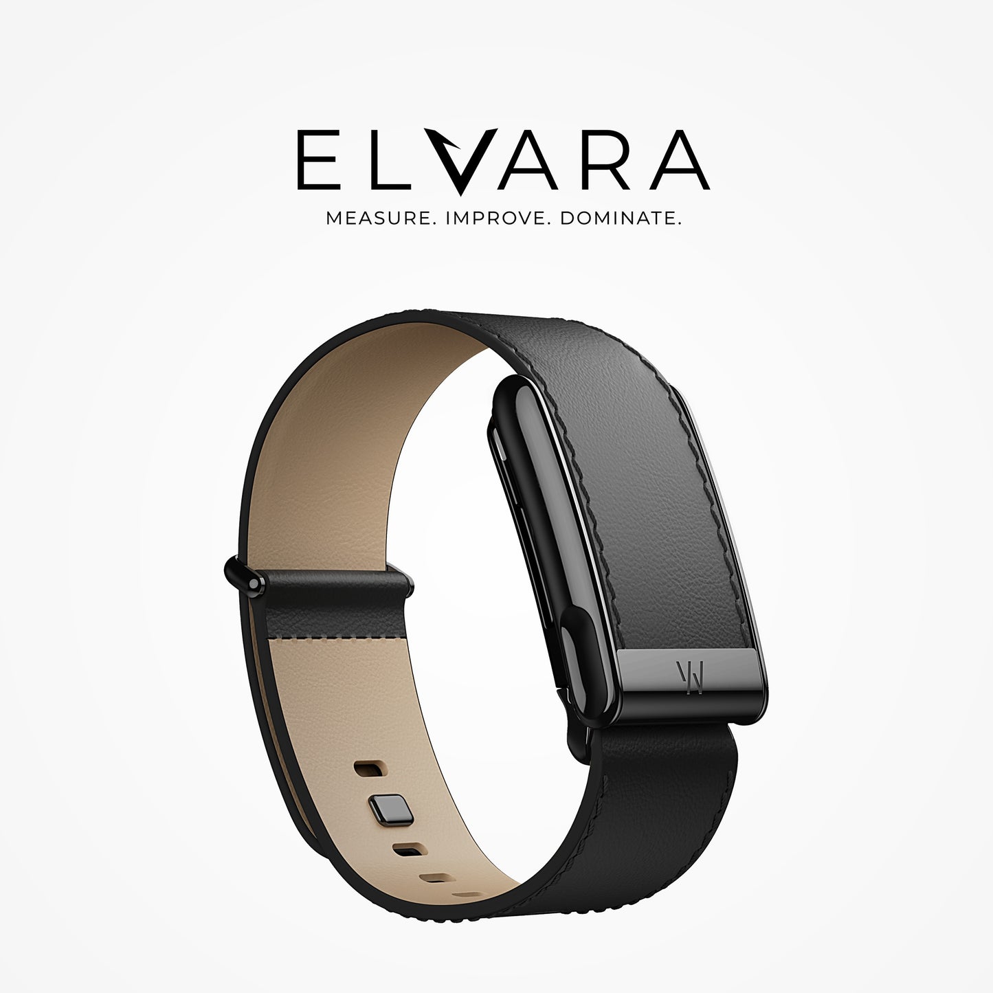 WHOOP MG LeatherLuxe Straight Band | Black/Cream With Black